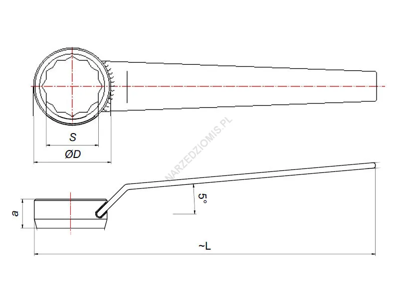 Rysunek techniczny: Klucz oczkowy jednostronny RWKw 110 RAFAN